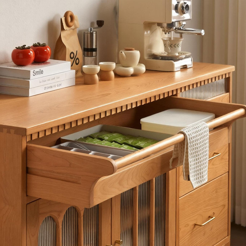 Buffet de rangement en cerisier multifonctionnel, 35.43" H x 62.99" W x 17.71" D