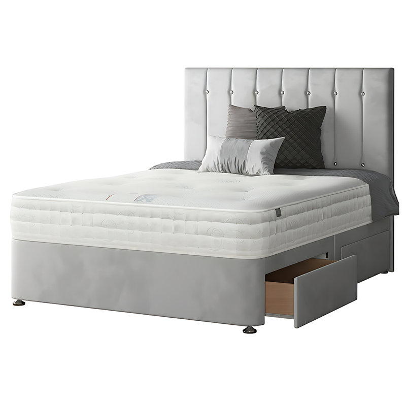 New Fairfield Divan Bed Base, Silver, Kingsize (5'), 2 Foot-end Drawers