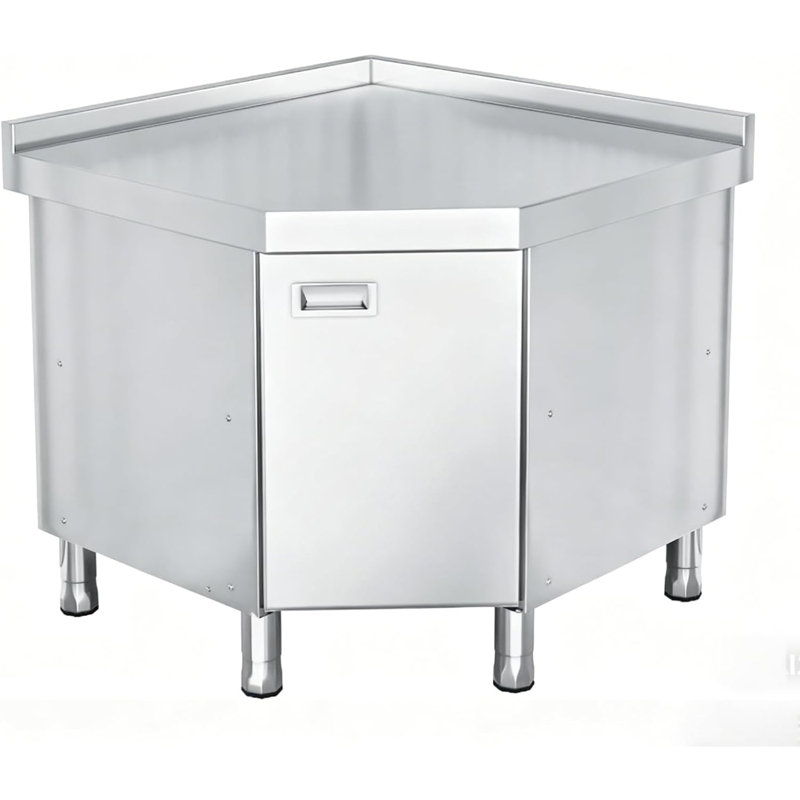 Table de coin 32 po x 21 po x 35 po en acier inoxydable avec porte - Table de cuisine et de rangement robuste de 0,8 mm pour un usage commercial ou domestique
