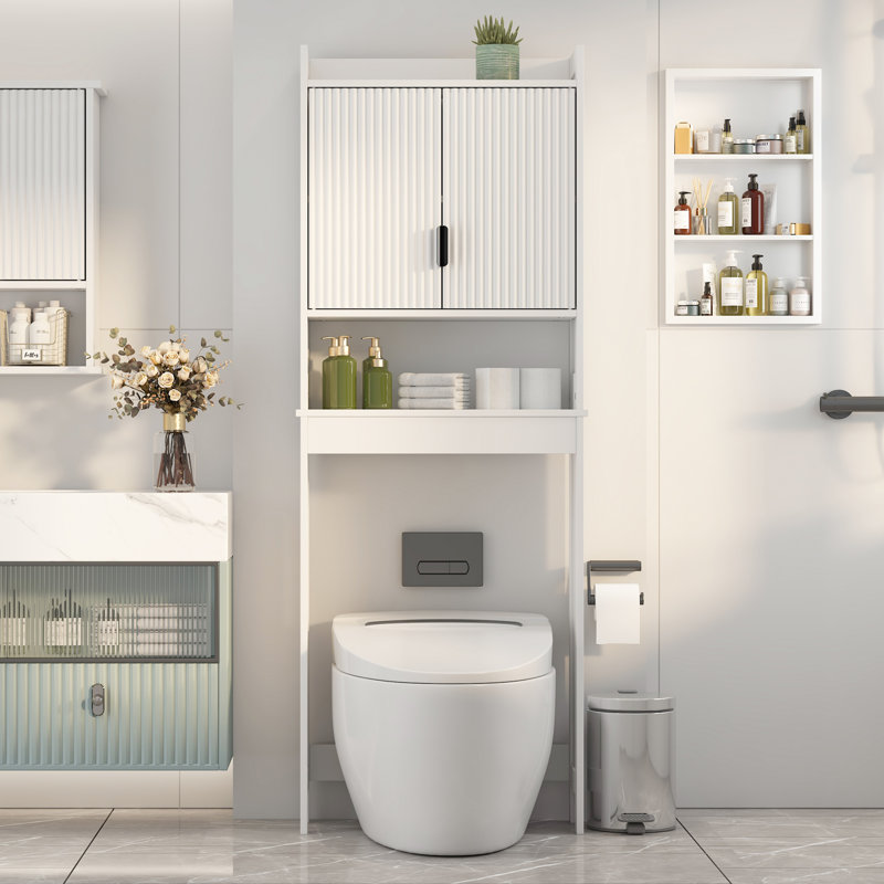Freestanding Over-The-Toilet Bathroom Storage Cabinet Storage Rack With Shelf, White
