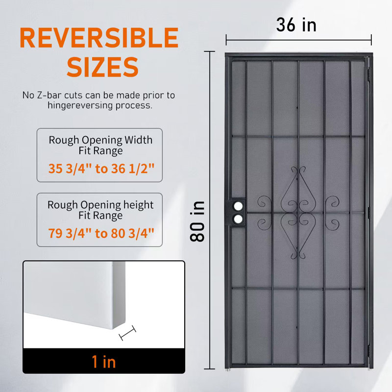 Grisham 36×80inch Security Screen Door,black