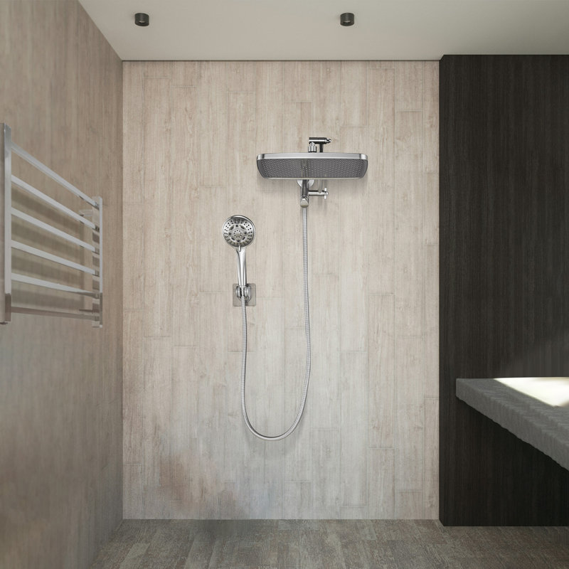 Adjustable 12" Rectangular High Pressure Dual Shower Head with 8-Spray Handheld Shower, Brushed Nickel