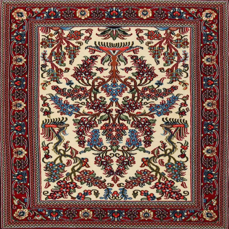 Tapis traditionnel rouge / beige Daelen, Carré 3 pi