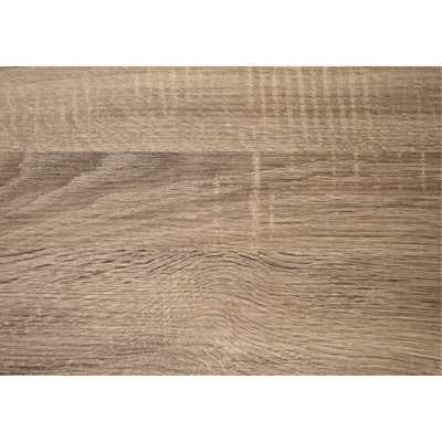 Table d'appoint contemporaine au fini taupe, 3 espaces de rangement, piètement en métal noir pour chambre et salon, plateau carré, 2 étagères de rangement, piètement en forme de X aspect bois foncé.