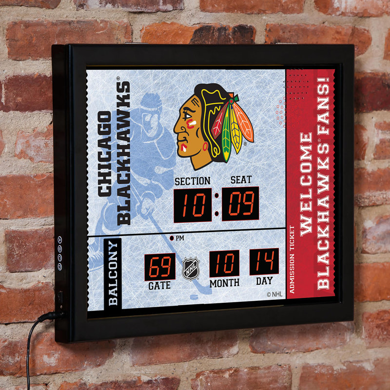 Horloge murale Chicago Blackhawks, Blanc / noir / rouge, Blackhawks de l'équipe sportive de Chicago