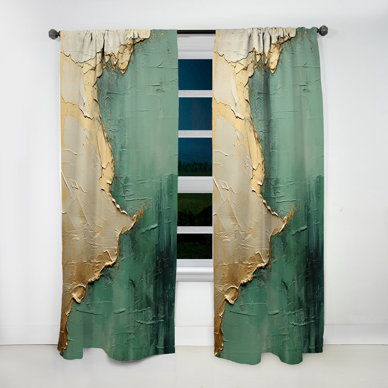 Gold And Green Paint Fusion II - Modern Curtain - Velvet Room Darkening - 1 panel, 52" W x 120" L