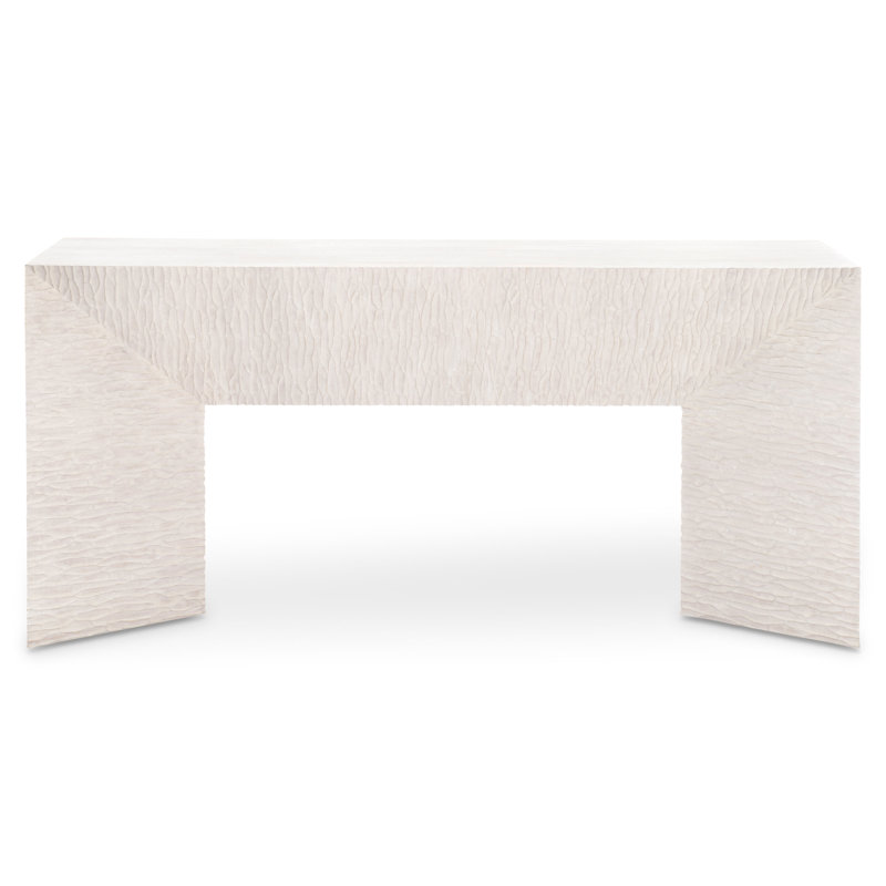 Off-White Rectangular Wood Console Table with Textured Surface