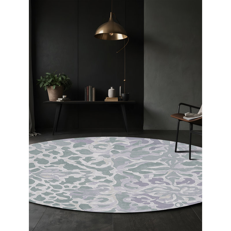 Machine Washable Blue Area Rug, Round 8'