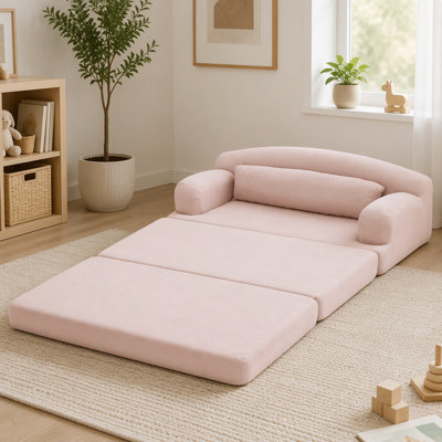 Canapé-lit pliable deux places en velours côtelé rose pâle avec mousse haute densité