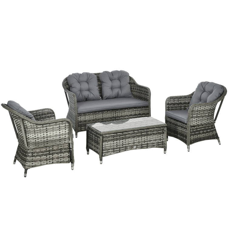 Seawell Wicker 4 - Person Garden Lounge Set with Cushions