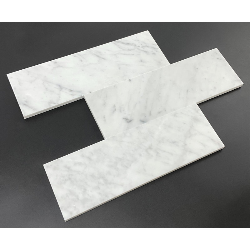 Carreau de plancher et de métro en marbre de Carrare blanc 4 po x 12 po