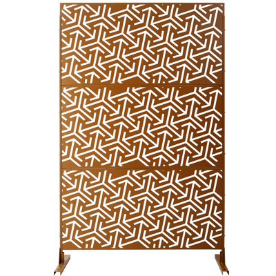 Paravent d'intimité extérieur et intérieur en métal, 193 cm H x 122 cm L, autoportant, décoratif, pour terrasse, balcon ou patio, panneaux de clôture pour jardin et pelouse, PS120 MARRON