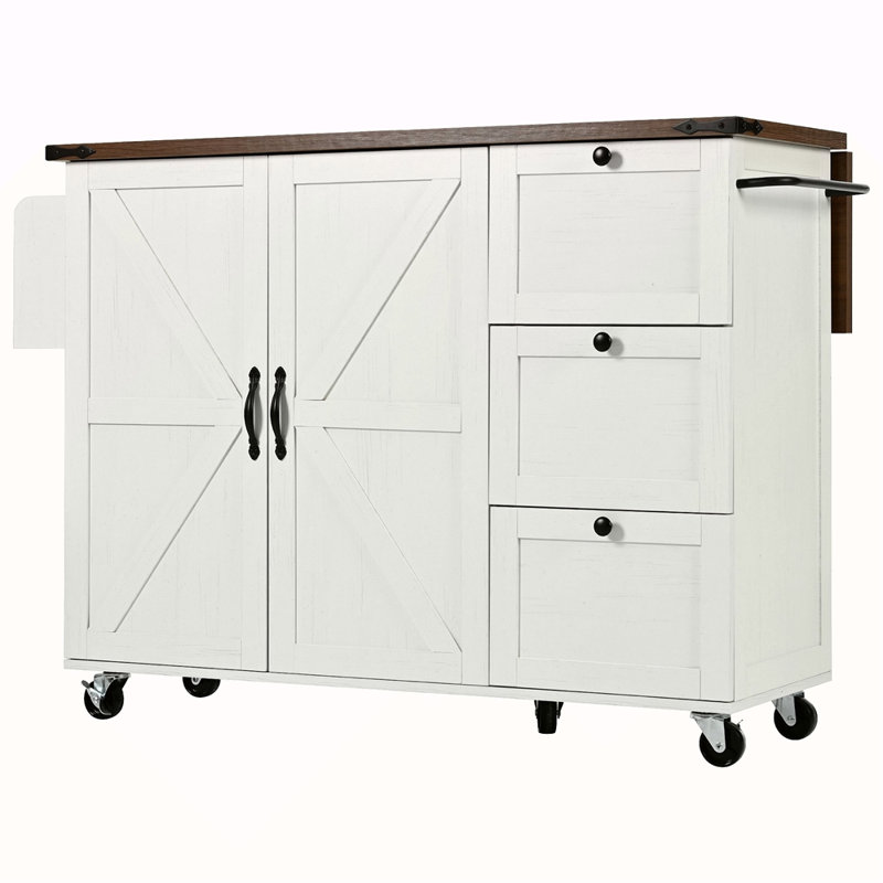 Îlot de cuisine de 54,5 po avec prise de courant, îlot de rangement avec support de rangement interne, abattant, support à épices, chariot de cuisine sur roulettes, pour la maison, la cuisine et la salle à manger