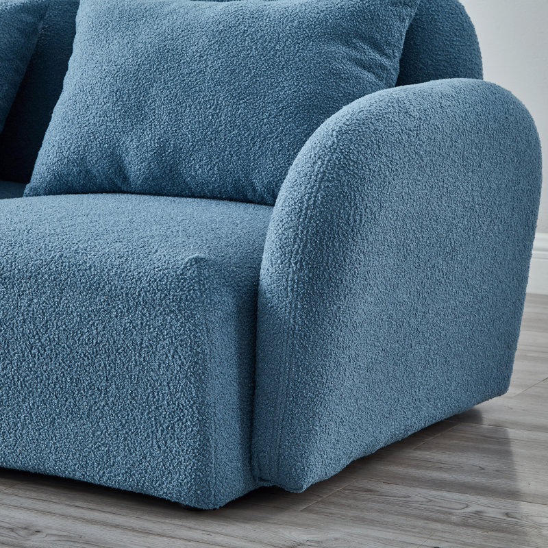 Canapé paresseux simple avec coussin de dossier, Bleu 100% polyester, H 28,3 po x l 66,9 po x P 34,2 po