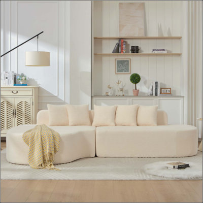 Canapés désossés pour le salon, canapé modulaire incurvé avec 5 coussins, canapé en forme de L sans siège avec siège profond, mousse à mémoire de forme haute densité, aucun assemblage requis