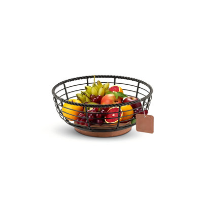 Wood and Iron Fruit Bowls Dishwasher Safe Basket Gift for Home Kitchen, Medium, Natural - 12"x12"x 5" INCHES