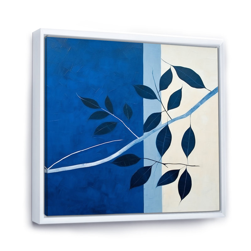 Silhouette de feuilles bleues saphir II, Cadre flottant blanc, H 24 po x l 24 po x P 1 po