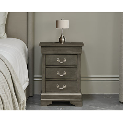 Sayre Gray 3 Drawers Nightstand