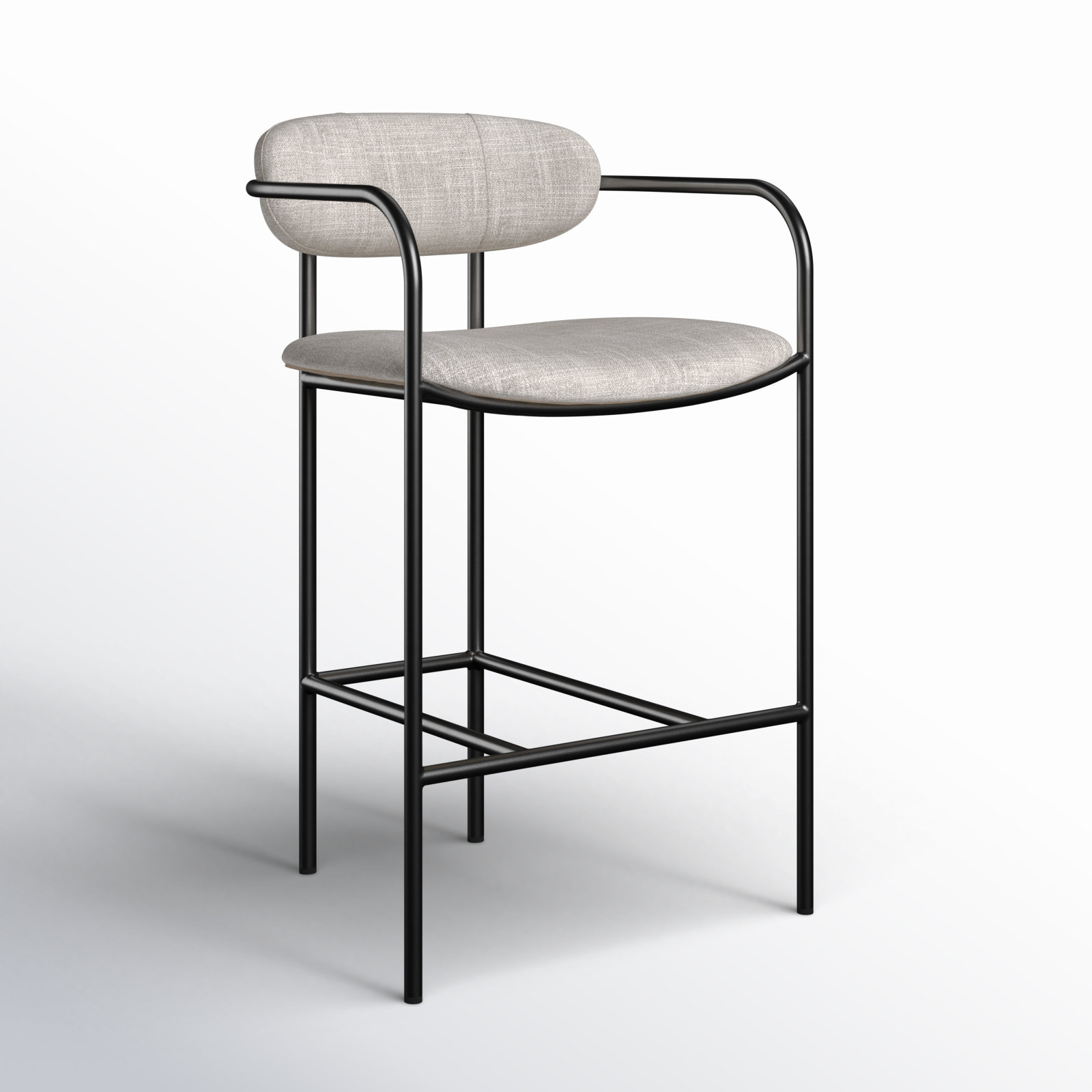 Belarus Fabric Seat Stool, Bar Stool (30” Seat Height), Gun Metal Gray, Beige Linen Blend