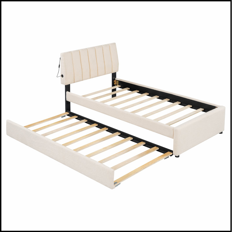 Lit plateforme tapissier Teddy, Beige