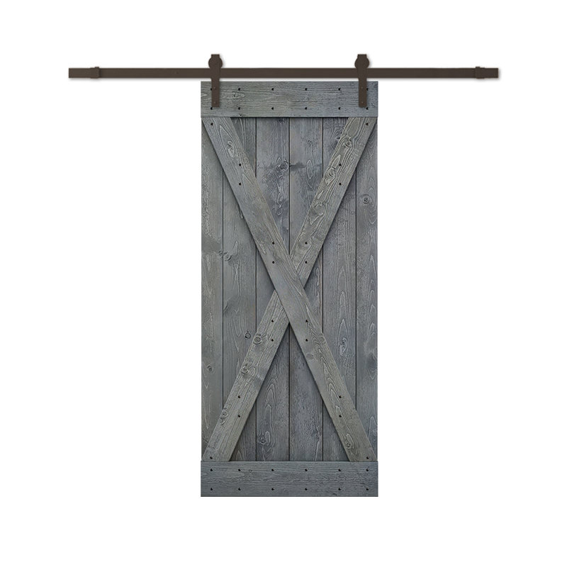 84'' Walnut Knotty Pine Solid Wood Rustic Barn Door with Matte Black Hardware
