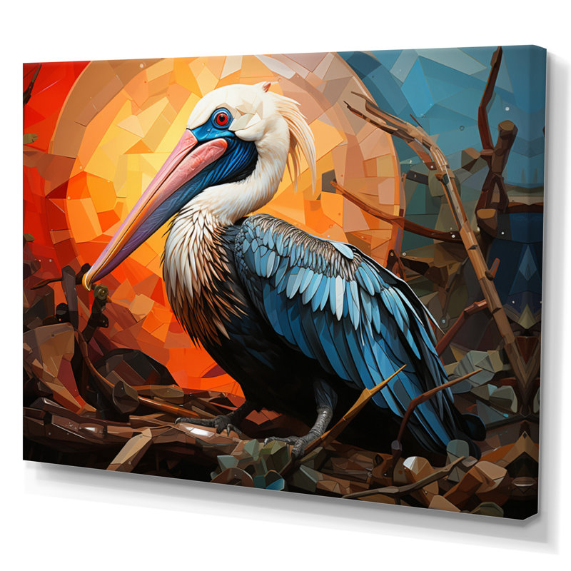 «Orange Pelican Coastal Geometric III», reproduction sur toile, H 12 po x l 20 po x P 1 po, Toile tendue