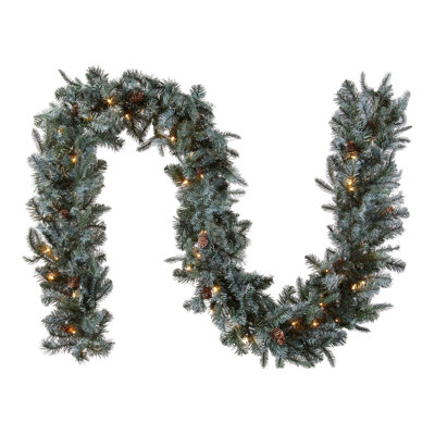 9ft. Feel Real Polar Frost Spruce Christmas Garland with Clear Lights