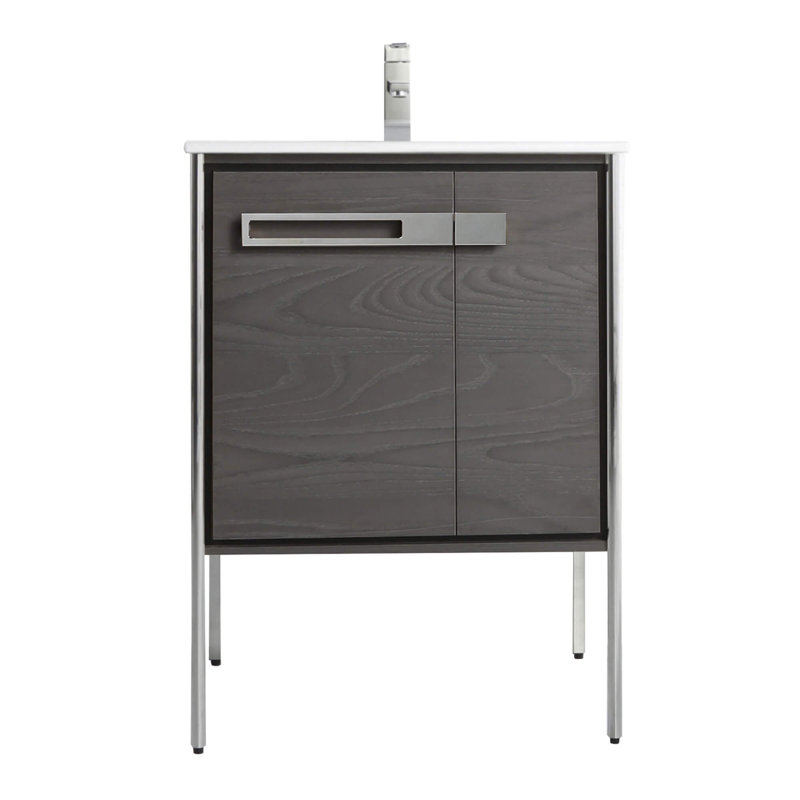 24" Single Bathroom Vanity, Black Coal Oak, Polished Chrome