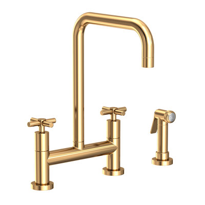East Square Kitchen Bridge Faucet with Side Spray