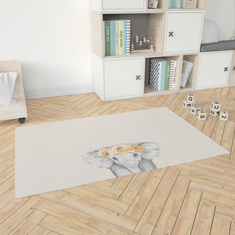 Elephant Kids Play Mat, Rectangle 4' x 6', Ivory