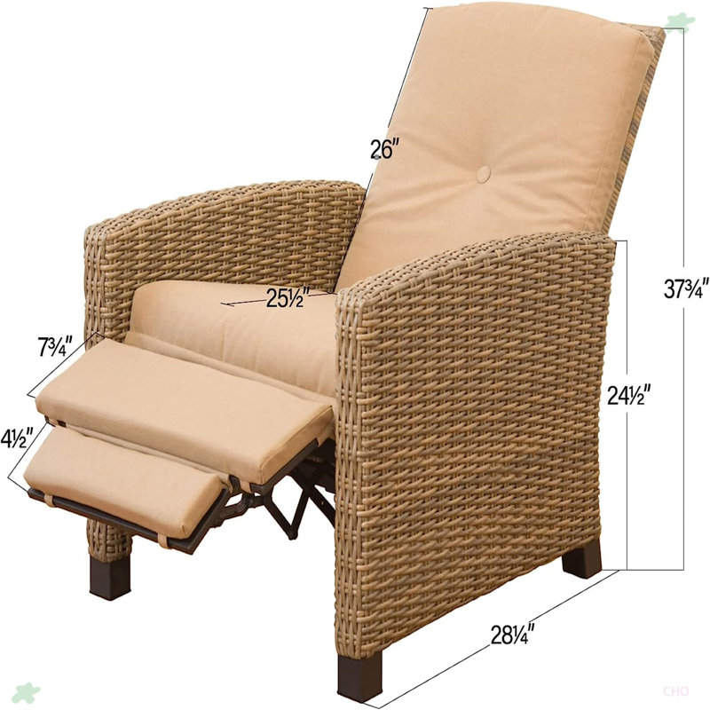 Indoor & Outdoor Recliner, All-Weather Wicker Reclining Patio Chair, Khaki