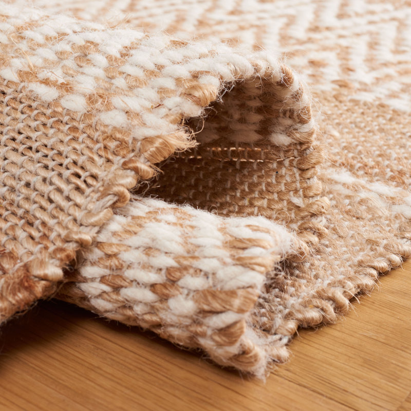 Jekia Hand Woven Jute, Wool Striped Rug, Rectangle 5' x 8'