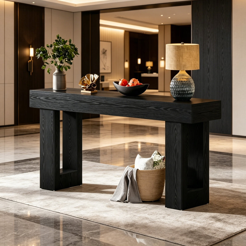 Wooden Console Table, Sofa Side Table, Living Room Table Rectangular Sofa Table Behind The Couch, Black