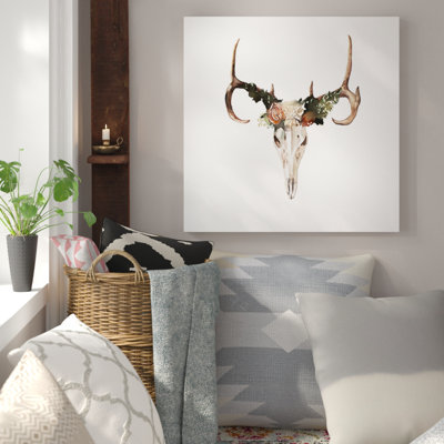 Deer Skull With Roses Print On Canvas