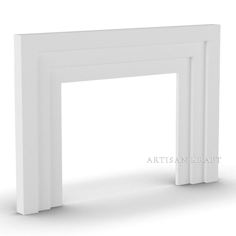 Encadrement de cheminée en pierre coulée Portland avec foyer Bullnose, Naturel / naturel, 4,13 po x 65 po x 49,5 po