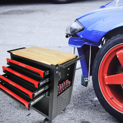 Chariot à outils en métal 4 tiroirs avec tablette et roulettes réglables