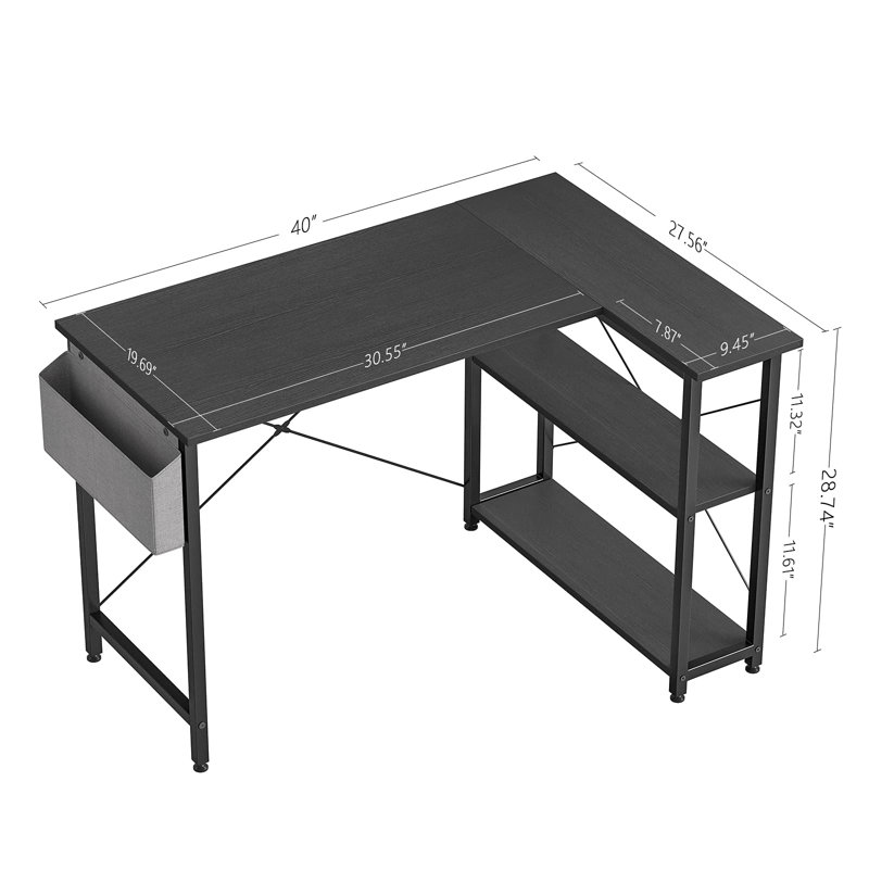 Anacleta L-Shape Desk, Black, 28.7" H x 55" W x 27.5" D