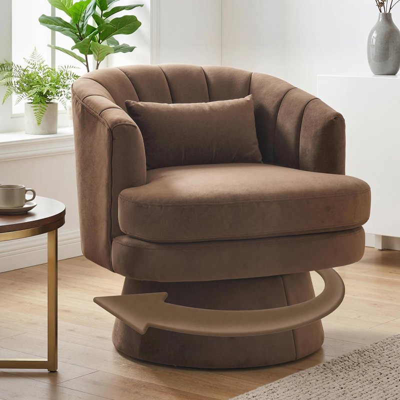 Fauteuil d'appoint pivotant en tonneau avec rembourrage moelleux et coussin lombaire à 360 °, Tan Velvet