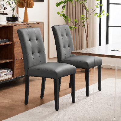 Set of 2 Faux Leather Upholstered Dining Chairs with Solid Wood Legs