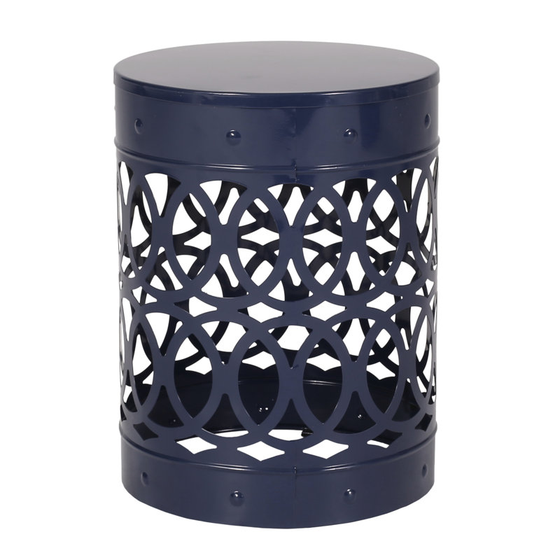 Large Outdoor Metal Side Table. Modern Design, Navy Blue. Iron Cut, Powder-Coated. No Assembly. 14.14In.X14.14In.X18.24In., 4.72Lb End Style, Powder-Coated Frame. 14.14In X 18In,