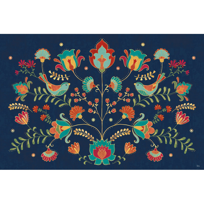 Folk floral I foncé, Non, H 12 po x l 18 po, Wrapped Canvas