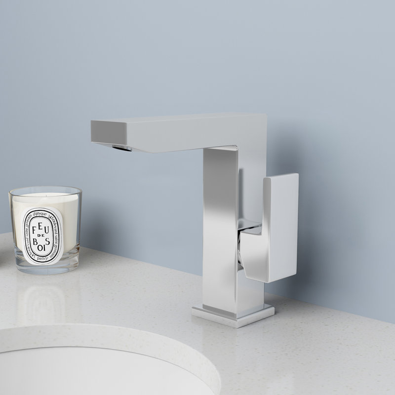 Polished Chrome Modern Single-Hole Bathroom Faucet with Drain Assembly