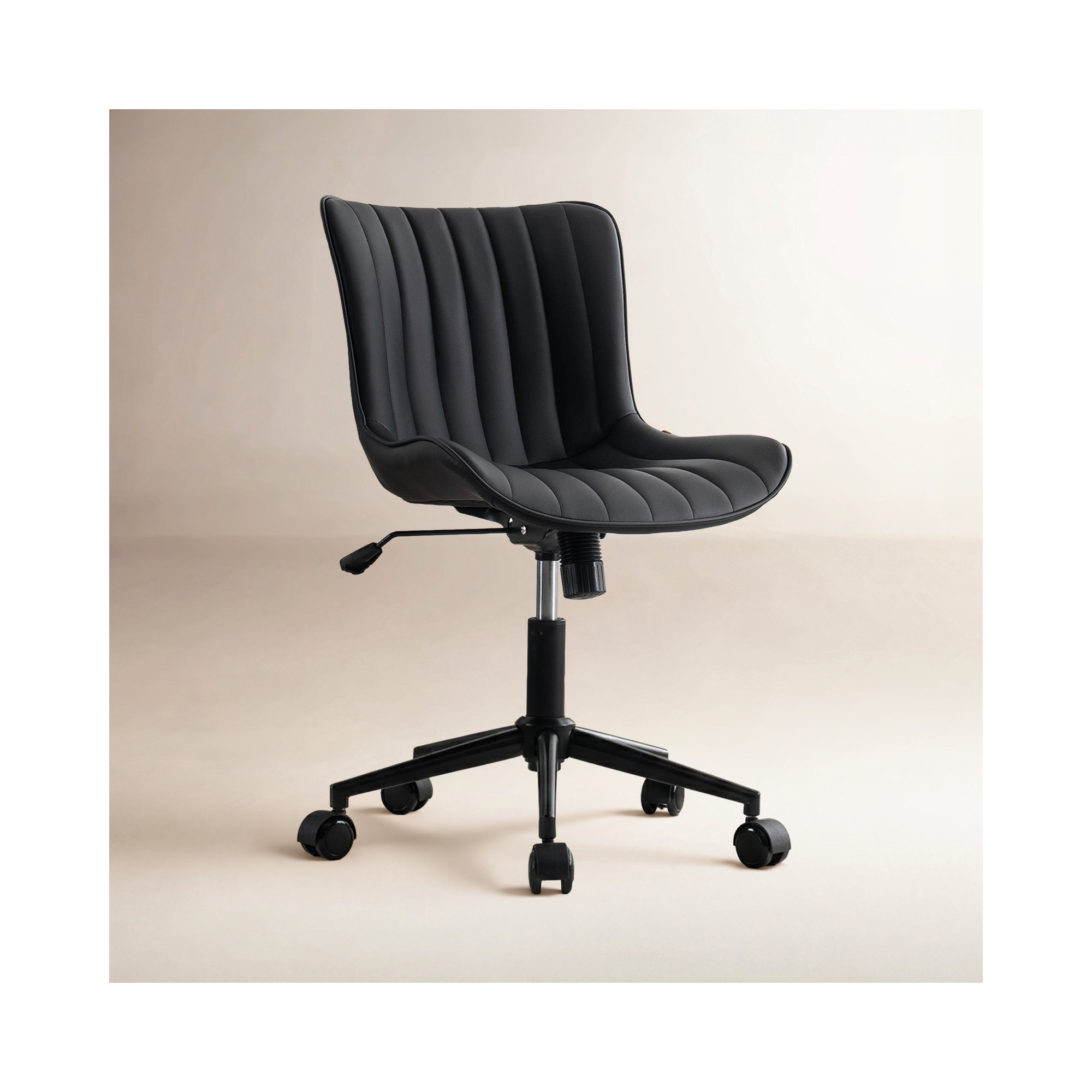 Brionni Genuine Leather Swivel Task Chair with Casters, Black, Black