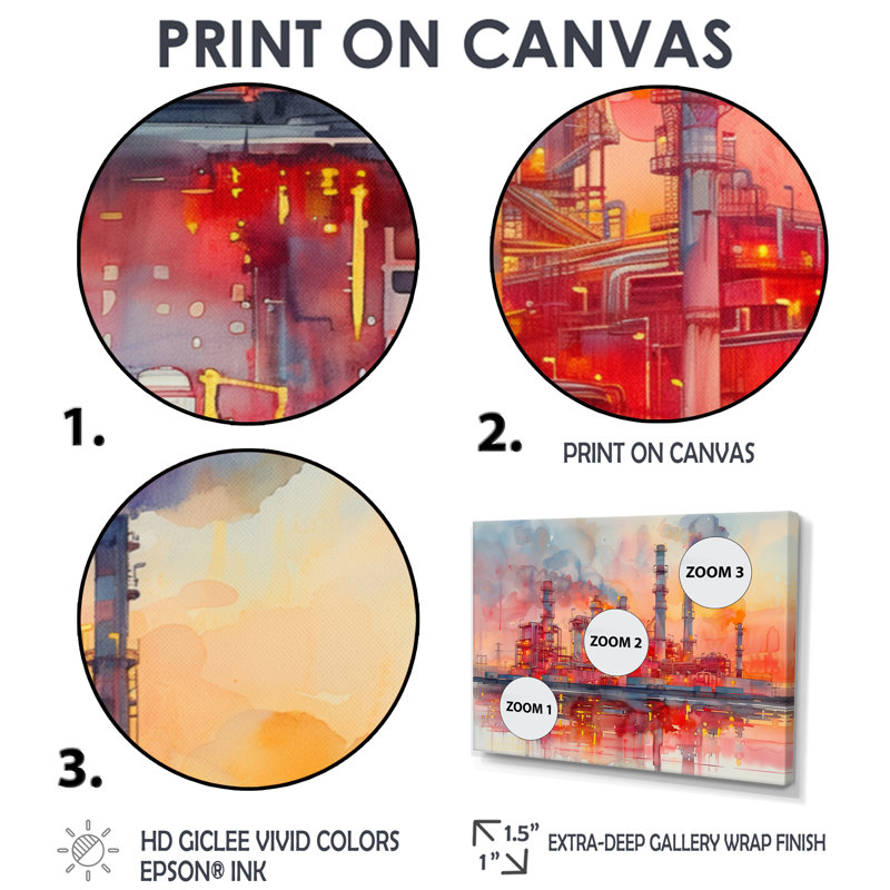 Rouge, orange, centrale électrique, paysage, centrales électriques, salon, H 28 po x l 60 po x P 1,5 po, Cadre flottant noir