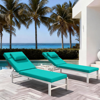 Ensemble de coussins de chaise longue d'extérieur l 26 po pour la piscine, la plage, le coussin de patio et l'oreiller en mousse, turquoise