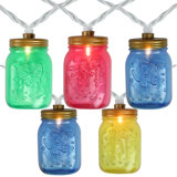 10-Count Multi-Colour Mini Mason Jar Novelty String Light Set 7.5ft White Wire