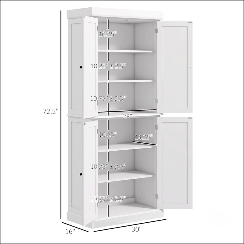 72.5" Kitchen Pantry Storage Cabinet, White