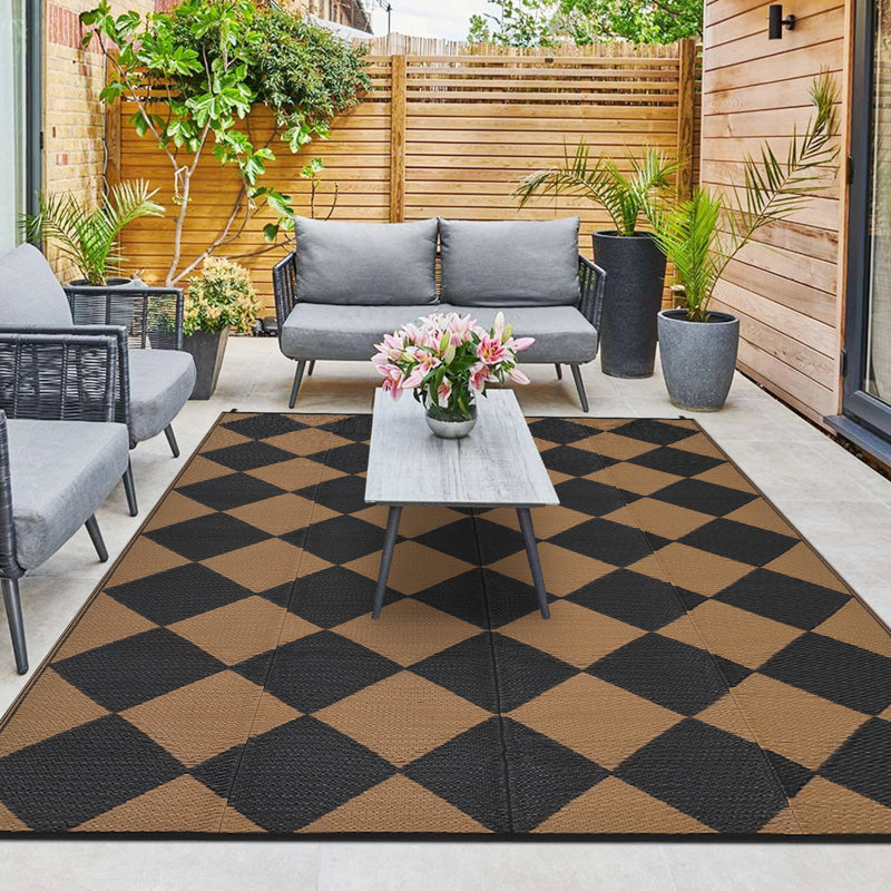 Diamond Outdoor Mats Plastic Straw Rug Outdoor Leisure Waterproof Carpet Garden Terrace Balcony Picnic Mat for Porch RV Deck Camping Backyard
