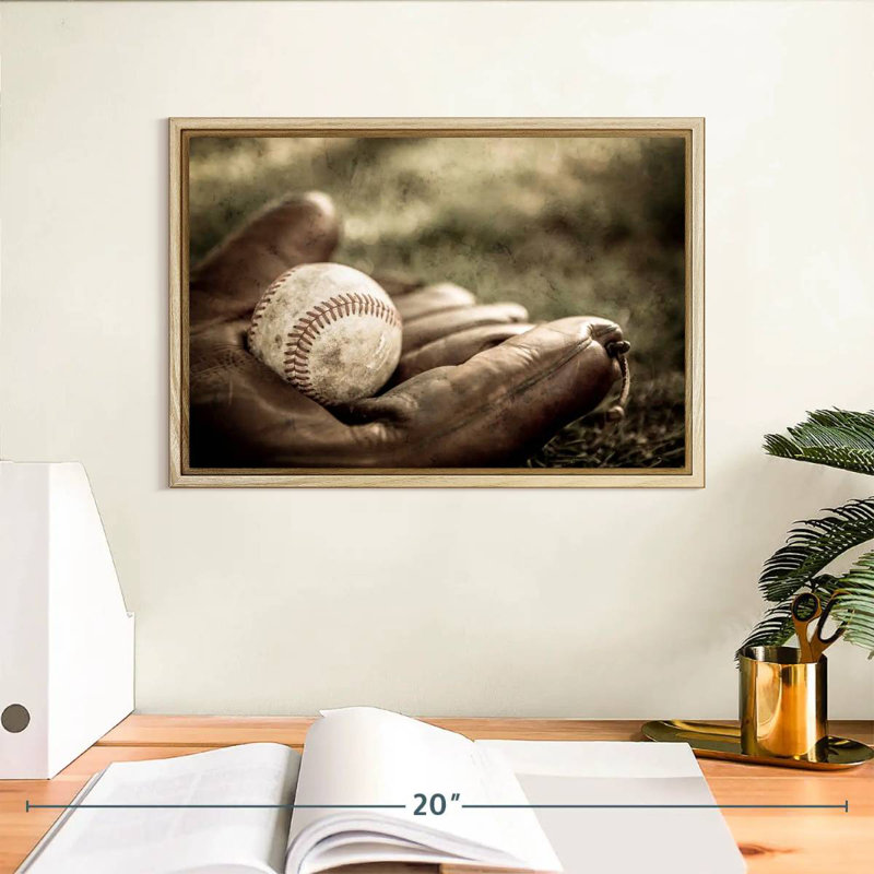 Baseball sur gant, Cadre flottant en bois naturel, 13 po x 9 po