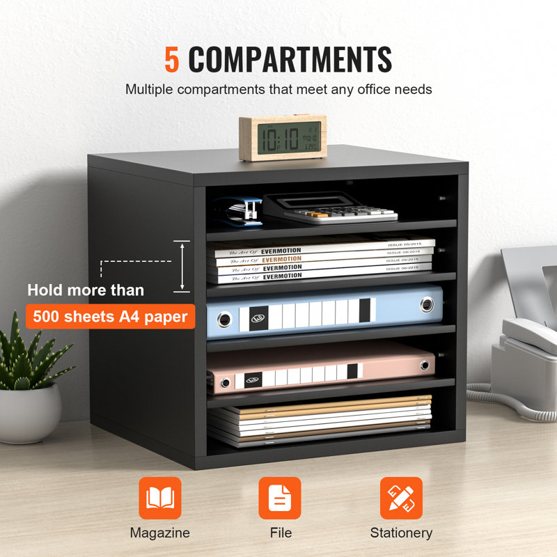 Black Wood 5-Compartment Adjustable Literature Organizer